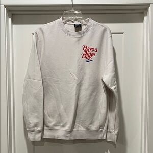 Nike Men's White Crewneck Sweater with Red Text